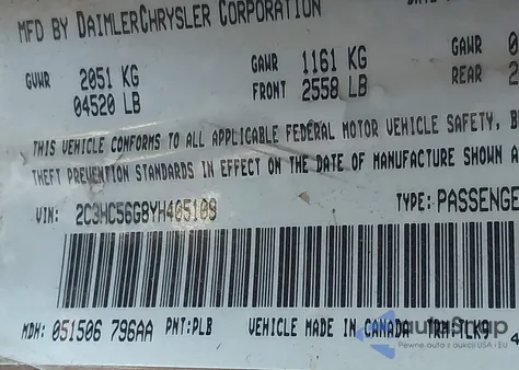 2000 Chrysler Lhs из США, поврежденный, VIN 2C3HC56G8YH405109